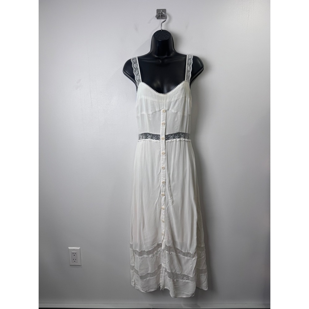 Reformation Natural Wynton Dress White Lace Trim Button Front Size 6